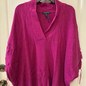 Lauren Ralph Lauren Knit Poncho Size S/M Magenta Drape Pullover Cashmere Blend